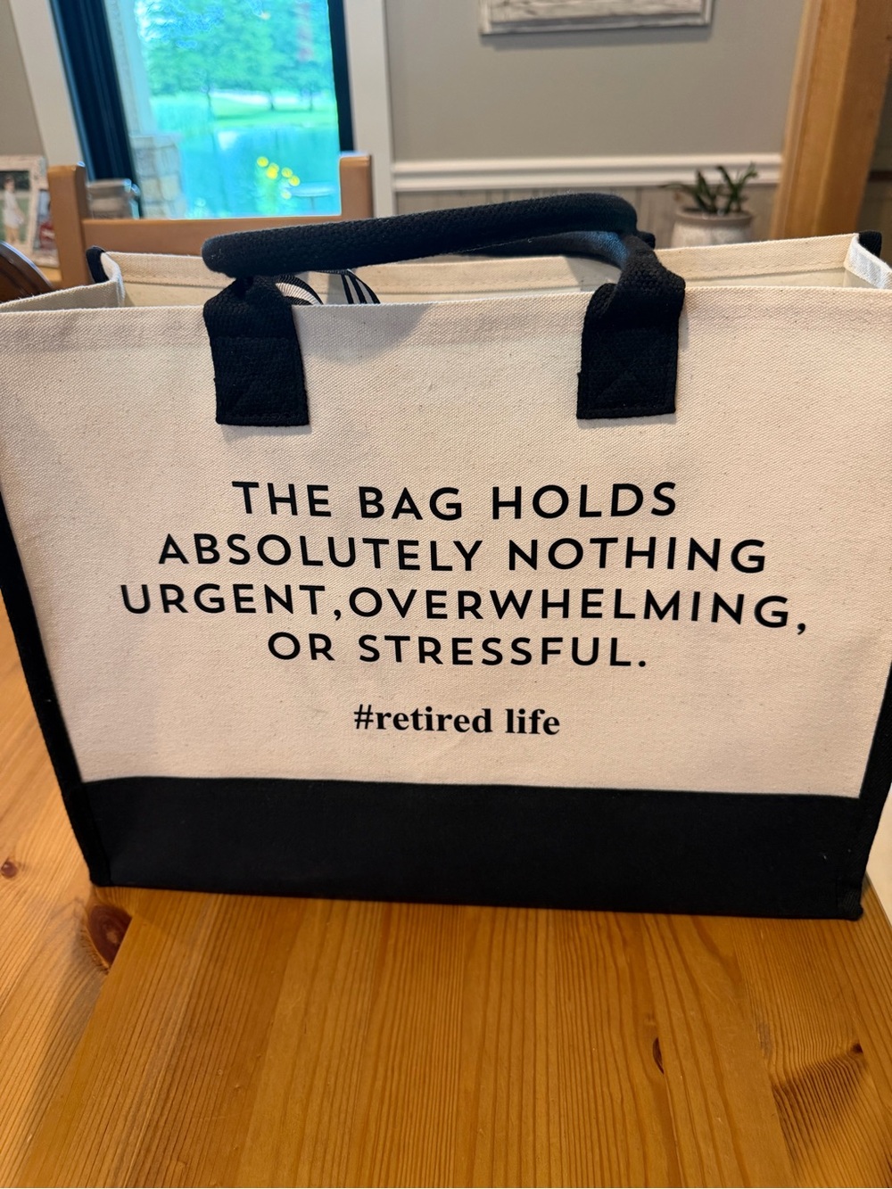 Canvas Tote Bag in Black and Cream - 'The Bag Holds Absolutely Nothing'